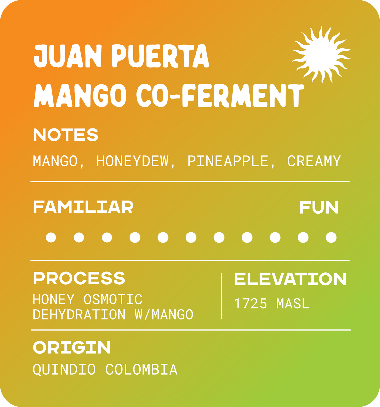 Colombia Juan Puerta Honey Co-ferment w/Mango